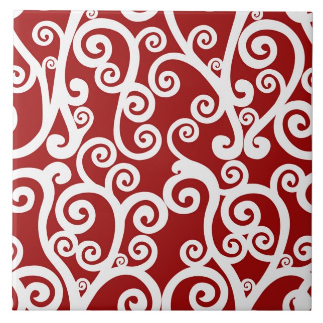 Carreau Design élégant, motif floral, rouge, blanc (Devant)