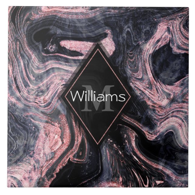 Carreau Design élégant rose or abstrait marbrée (Devant)