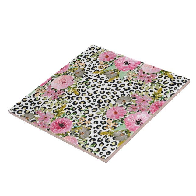 Carreau Design Empreinte de léopard et floral élégant (Côté)