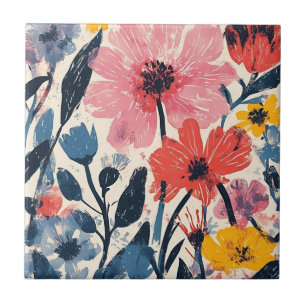 Carreau Design floral moderne du milieu du siècle rétro