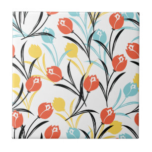 Carreau Design floral Motif de Tulipe en blanc