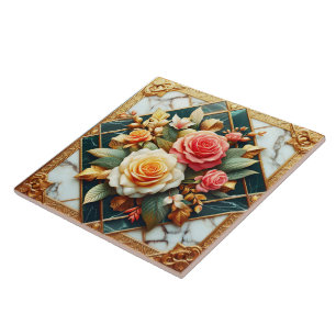 Carreau Design Floral rose Avec Accents Or