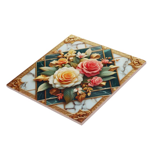 Carreau Design Floral rose Avec Accents Or (Côté)