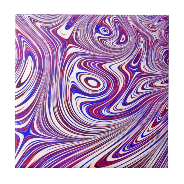 Carreau Design fractal rouge, blanc et bleu (Devant)