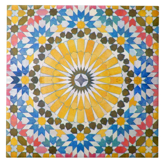 Carreau Design marocain en mosaïque bleue, jaune et rose (Devant)