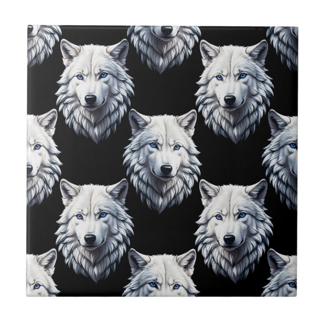 Carreau Design Motif de tête de loup blanc (Devant)