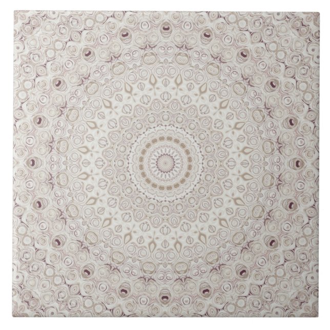 Carreau Design Motif en mandala beige et taupe (Devant)