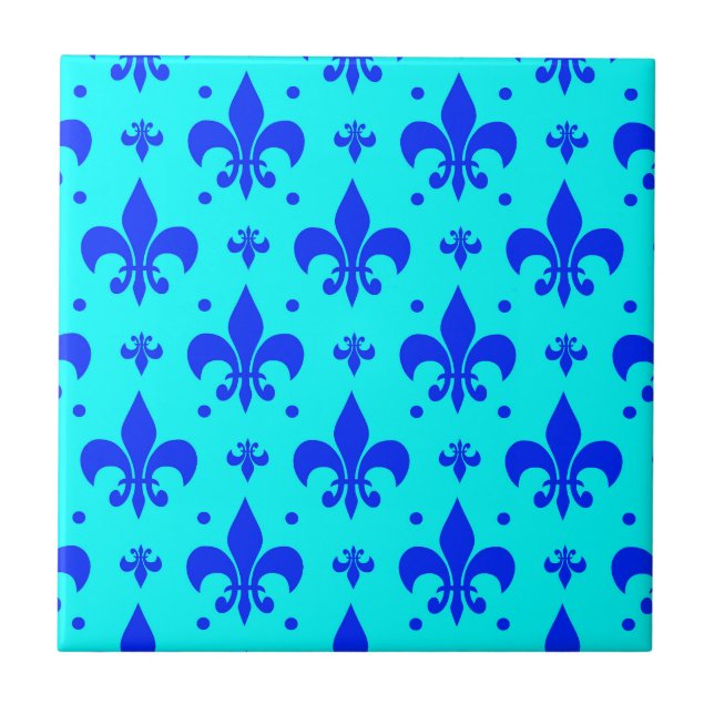 Carreau Design Motif Fleur de lis bleu (Devant)