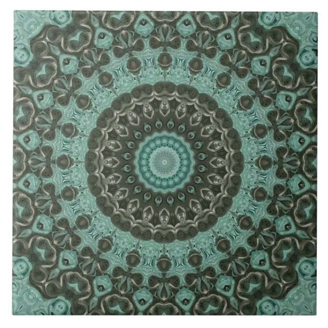 Carreau Design Motif Mandala vert antique (Devant)