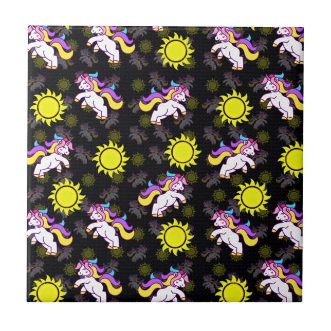 Carreau Design Motif Unicorne Noire (Devant)