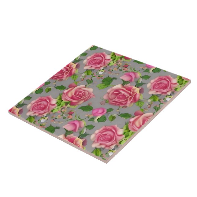 Carreau Design Rose de jardin de campagne français élégant (Côté)