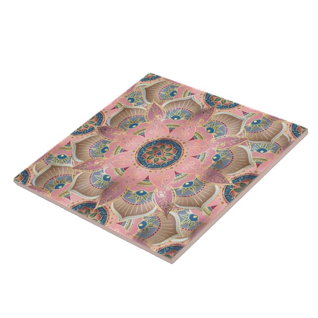 Carreau Design tendance métal or et rose Mandala (Côté)