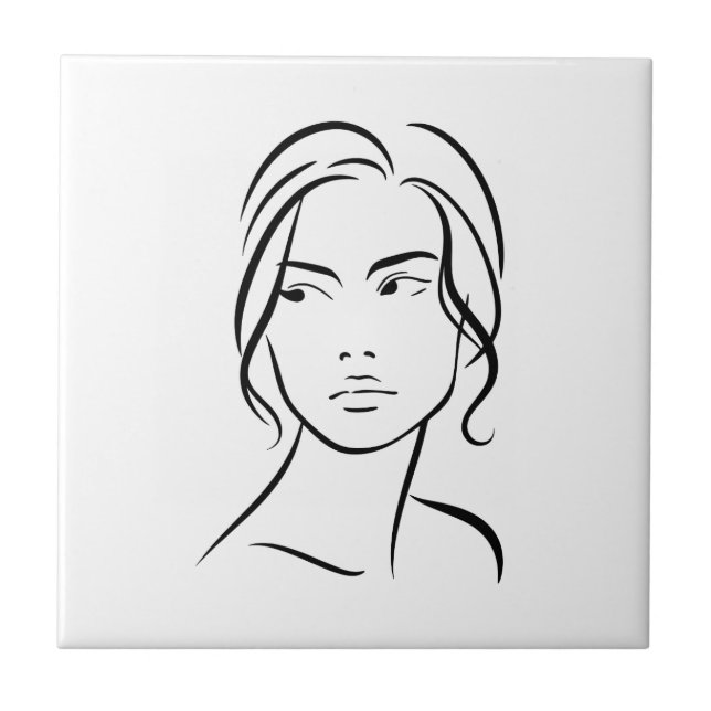 Carreau Dessin à visage féminin d'une ligne 4 (Devant)