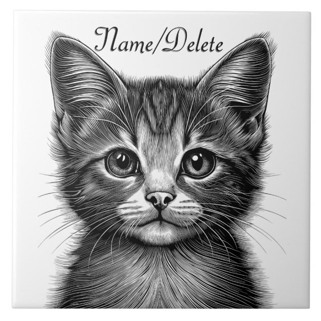 Carreau Dessin adorable de Jeune Chat Personnel (Devant)