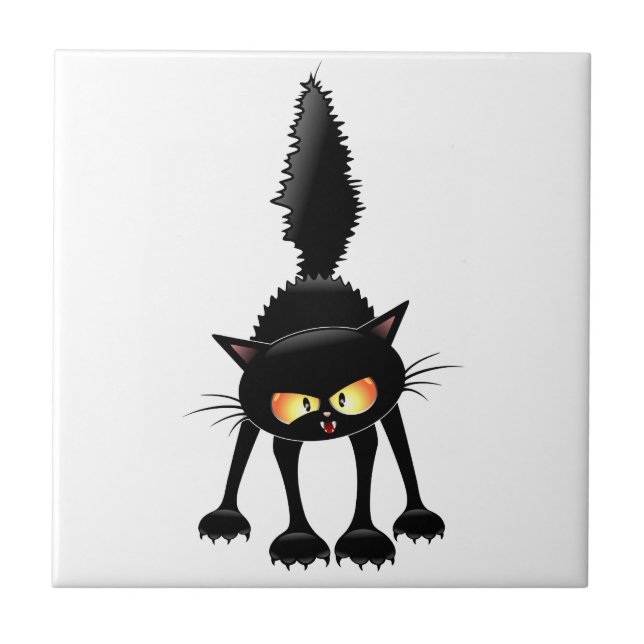 Carreau Dessin animé de chat noir drôle et féroce  (Devant)