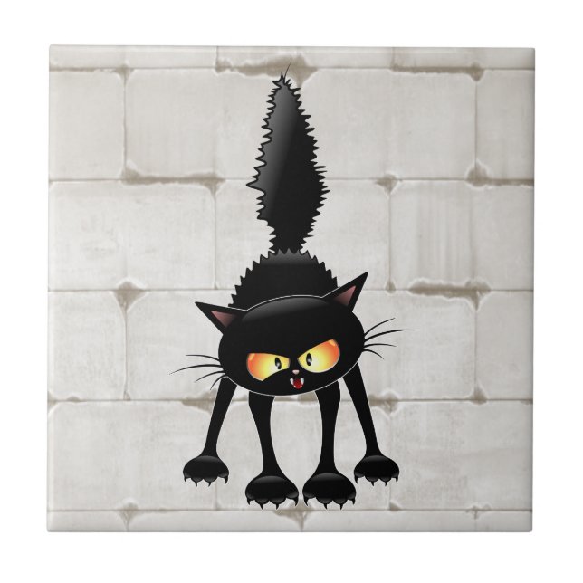 Carreau Dessin animé de chat noir drôle et féroce  (Devant)