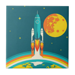 Carreau Dessin animé de fusée spatiale mignonne
