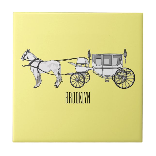 Carreau dessin animé mariage cheval & calèche (Devant)