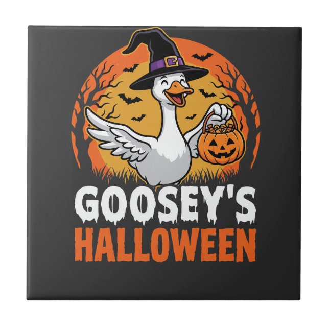 Carreau Dessin animé rétro d'oie sorcière d'Halloween de G (Devant)