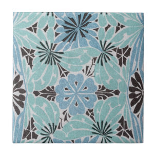 Carreau dessin art nouveau floral bleu