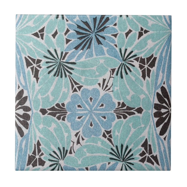 Carreau dessin art nouveau floral bleu (Devant)