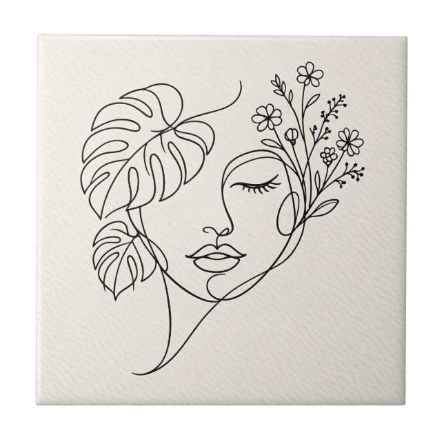 Carreau Dessin au trait du visage floral Monstera (Devant)