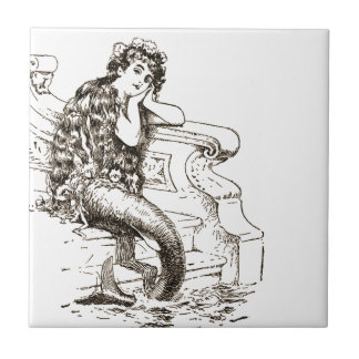 Carreau Dessin blanc noir vintage de sirène