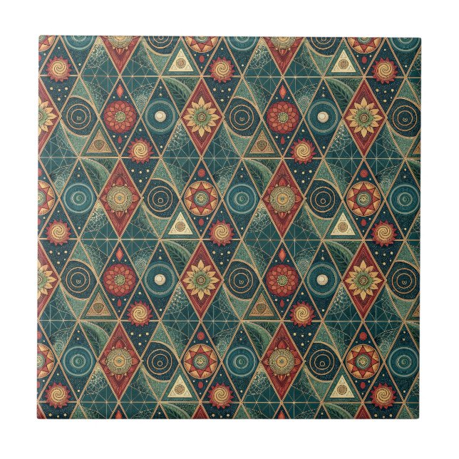 Carreau Dessin d'art de mandala géométrique boho triangle (Devant)
