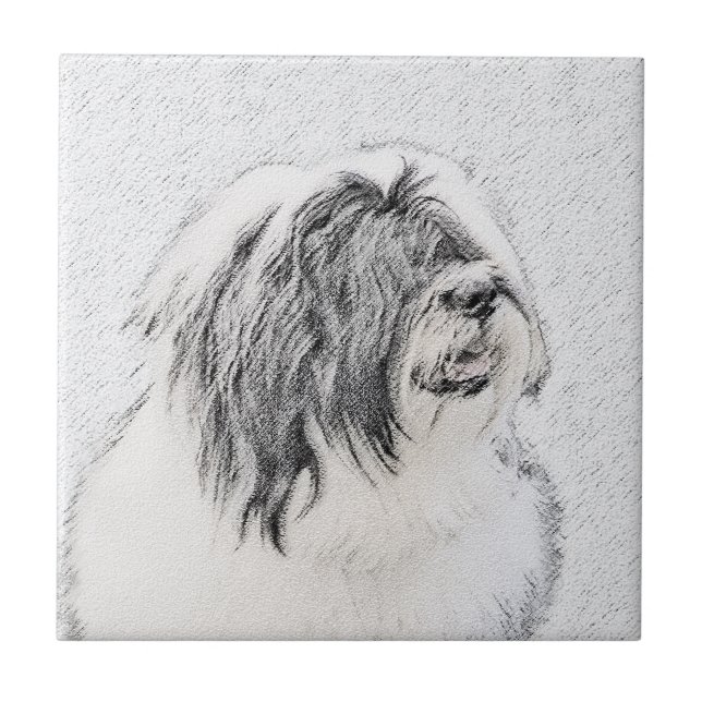 Carreau Dessin de collie à oreilles - Joli art original de (Devant)