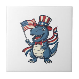Carreau Dessin de dinosaure patriotique vintage pour t-shi