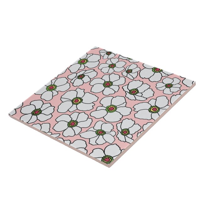 Carreau Dessin de fleur sauvage blanche sur rose  (Côté)