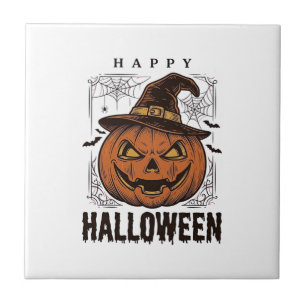 Carreau Dessin de gravure de citrouille joyeux Halloween v