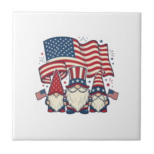 Carreau Dessin de gravure vintage de gnome patriotique_1