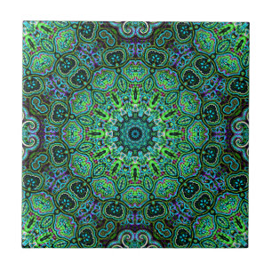 Carreau dessin de mandala vert émeraude