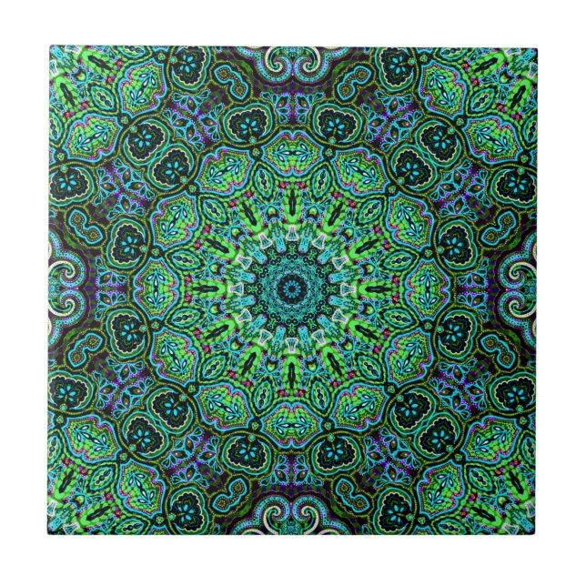 Carreau dessin de mandala vert émeraude (Devant)