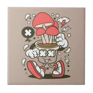 Carreau Dessin de personnage de champignon pointé cool