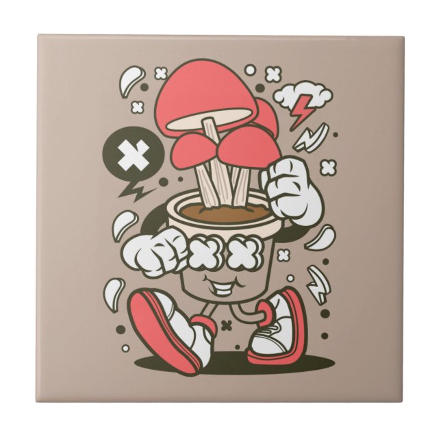 Carreau Dessin de personnage de champignon pointé cool (Devant)