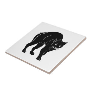 Carreau Dessin de silhouette de chat noir rôdant Halloween