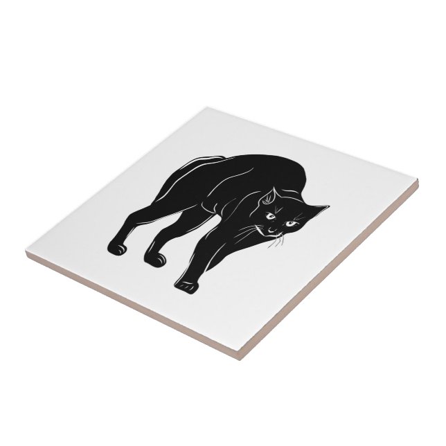 Carreau Dessin de silhouette de chat noir rôdant Halloween (Côté)