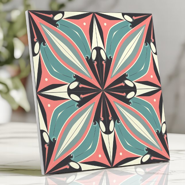 Carreau Dessin d'étoile atomique en turquoise et corail (Créateur téléchargé)