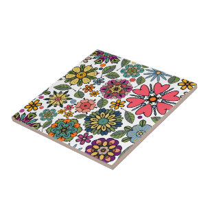 Carreau Dessin floral rétro moderne, motif d'art sans cout