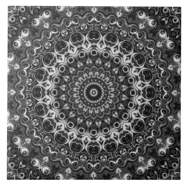 Carreau Dessin géométrique mandala noir et blanc (Devant)
