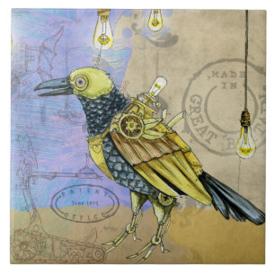 Carreau Dessin grunge de Steampunk d'oiseau mécanique