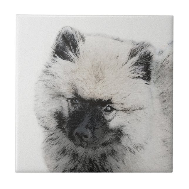Carreau Dessin Keeshond Chiot - Joli dessin original Chien (Devant)
