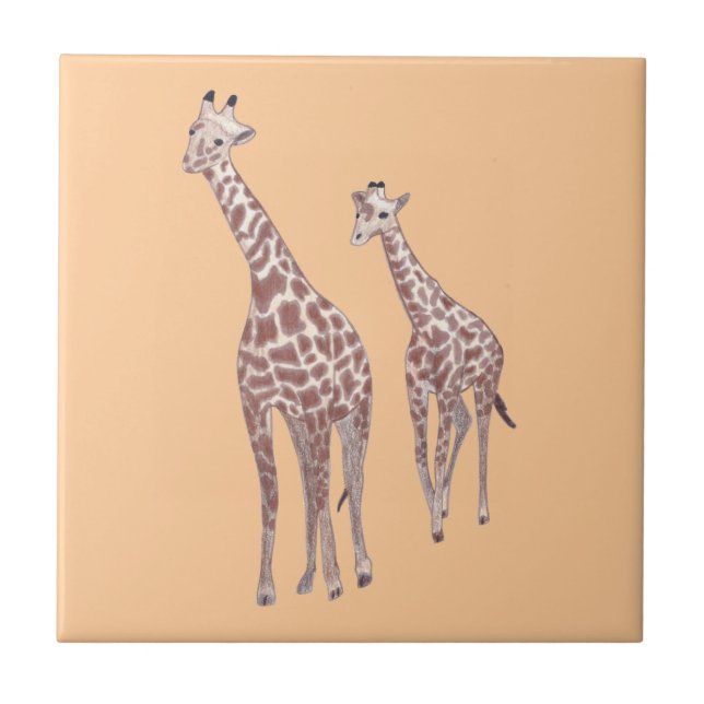 Carreau Dessin mignon des girafes de mère et d'enfant, Car (Devant)