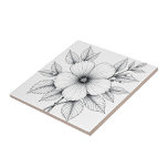 Carreau Dessin noir et blanc<br><div class="desc">Une grande fleur au centre entourée de nombreux feuilles et de petits éléments floraux. La fleur a de grands pétales et un centre proéminent,  avec des baies de feuillage délicates.</div>