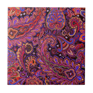 Carreau Dessin Paisley complexe en Rouges et Violet riches