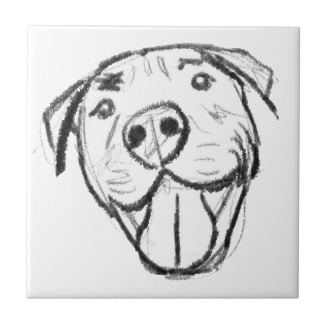Carreau dessin pitbull simple amoureux des chiens noir bla (Devant)