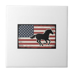 Carreau Dessin vectoriel de cheval vintage avec drapeau am