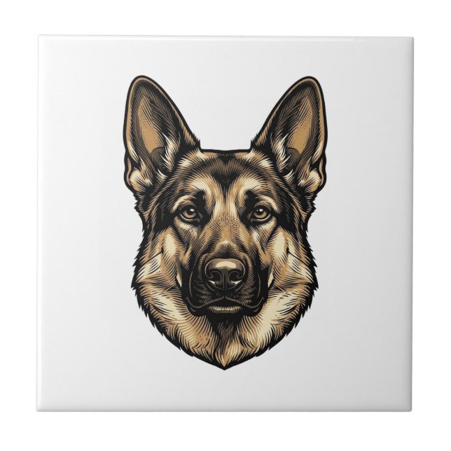 Carreau Dessin vectoriel de chien de berger à la gravure v (Devant)